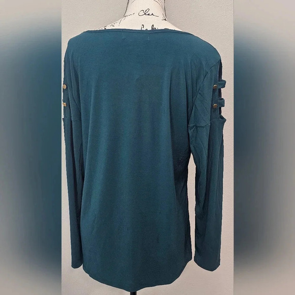 Diana Belle Women's Hunter Green Long Sleeve Chiffon Blouse Size XL NWT - Picture 4 of 13